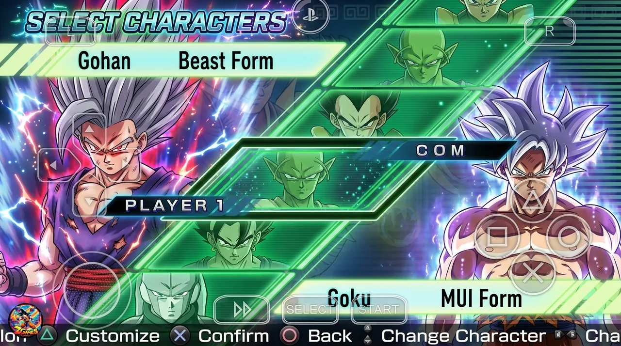 Beast Gohan vs MUI Goku character select Shin Budokai 2 mod PPSSPP Android