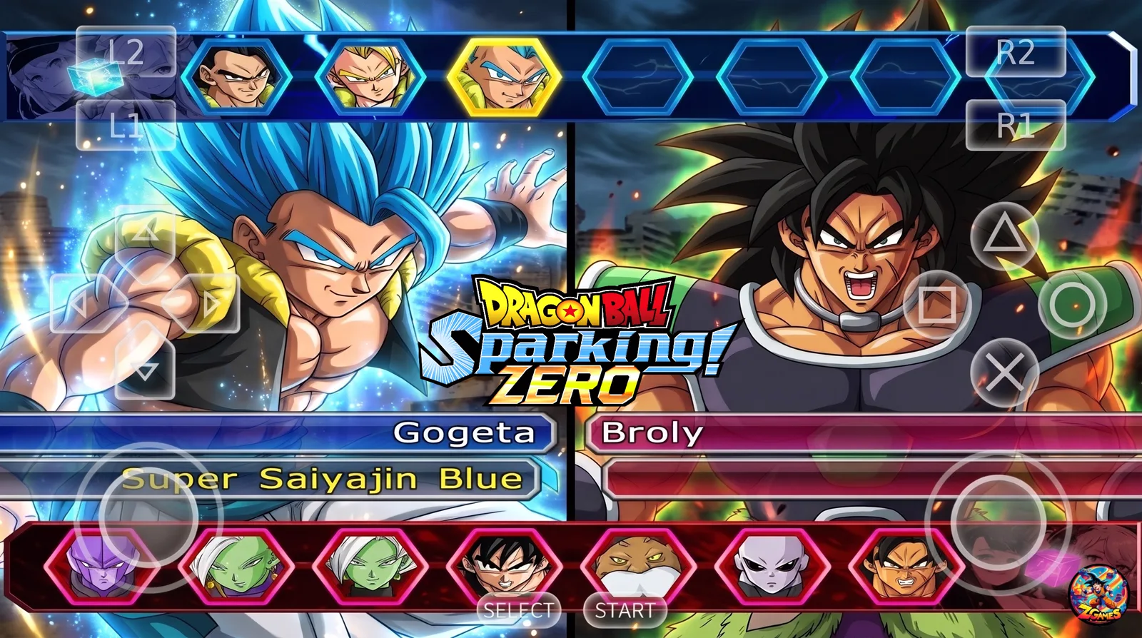 New Dragon Ball Z Budokai Tenkaichi 3 Sparking Zero Lane Mod ISO PS2 3 Gogeta Super Saiyan Blue vs Broly character select in Budokai Tenkaichi 3 Sparking Zero Lane Mod ISO PS2
